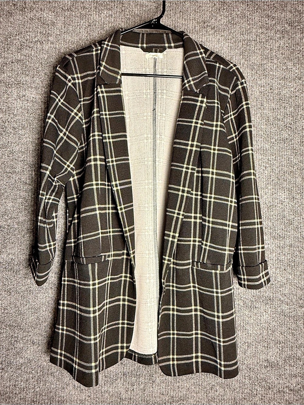 Maurices Plaid Open Front Blazer in Black & Cream XL Like New